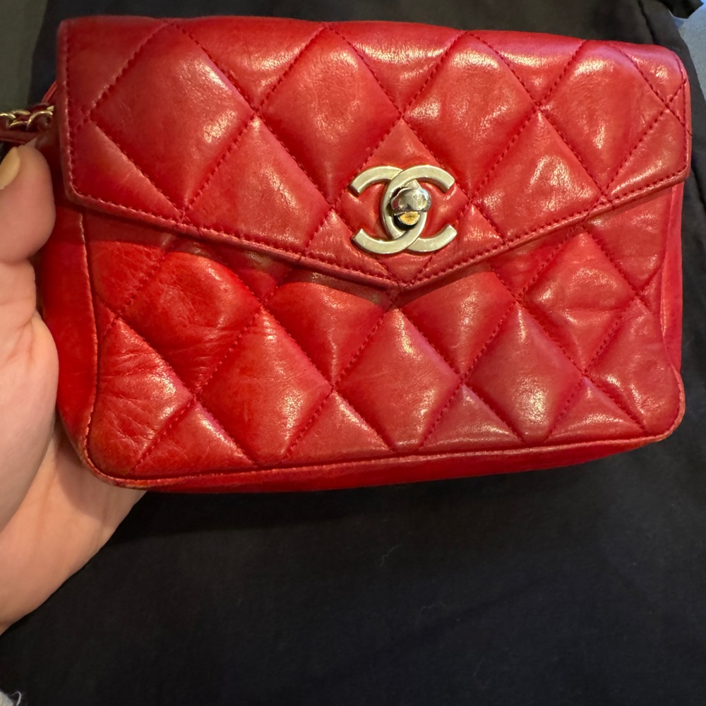 COPY - CHANEL CC LOGO RED LEATHER BELT WAIST BUM BAG PURSE HANDBAG